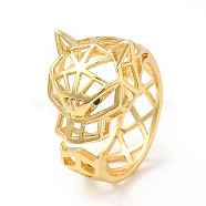 Brass Cubic Zirconia Cuff Ring, Open Ring for Women, Origami Style Cheetah, Real 18K Gold Plated, US Size 7 1/4(17.5mm)(KK-H433-03G)