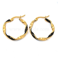 202 Stainless Steel Enamel Twist Hoop Earring, with 304 Stainless Steel Pins for Women, Golden, 25x3mm(EJEW-H003-34G)
