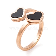 304 Stainless Steel Finger Ring, Heart Acrylic Open Cuff Ring for Women, Rose Gold, US Size 6~9(16.5~18.9mm)(RJEW-C086-18-RG)