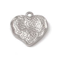 304 Stainless Steel Pendants, Textured, Heart Charm, Stainless Steel Color, 17x18x3.5mm, Hole: 1.6mm(STAS-P316-10P)