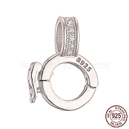 Rhodium Plated 925 Sterling Silver Micro Pave Clear Cubic Zirconia Twister Clasps, with S925 Stamp, Ring, Real Platinum Plated, 15x10x5mm, Hole: 4.5x3.3mm, Inner Diameter: 5.5mm(STER-K176-13P)