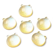 Translucent Resin Cabochons, Glitter Bear Heads, Champagne Yellow, 14x15x6.5mm(RESI-B016-02C)