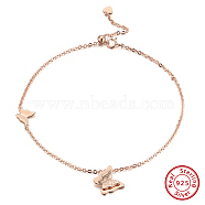 925 Sterling Silver Cable Chain Anklet, Butterfly, Rose Gold, 10-3/4 inch(27.3cm)(AJEW-Z029-01RG)