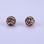 Printed Round with Leopard Print Pattern Silicone Focal Beads, Sienna, 15x15mm, Hole: 2mm(SI-JX0056A-10)