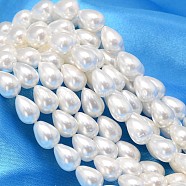 Teardrop Shell Pearl Bead Strands, White, 11x8mm, Hole: 0.8mm, about 35pcs/strand, 15.74 inch(BSHE-L015-8x11-01)