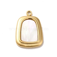 304 Stainless Steel Pave Shell Pendants, Trapezoid Charms, Real 14K Gold Plated, 19x13x2.5mm, Hole: 1.6mm(STAS-L022-246G)