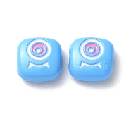 Spray Painted Alloy Enamel Beads, Square with Eye, Deep Sky Blue, 10x10x4mm, Hole: 1.8mm(PALLOY-M215-15J)