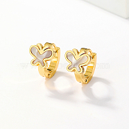 Stainless Steel Huggie Hoop Earrings, Shell Butterfly Earring for Women, Seashell Color, 14x10mm(AV5045-3)