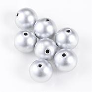 Matte Style Spray Painted Acrylic Beads, Round, Silver, 12mm, Hole: 2mm, about 520pcs/500g(ACRP-S669-12mm-01)