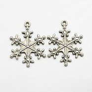 Zinc Tibetan Style Alloy Pendants, Snowflake Pendants, Charms for Christmas Day Gift Making, Lead Free and Cadmium Free, Antique Silver, about 29mm long, 22mm wide, 3mm thick, hole: 2mm(TIBEP-12740-AS-LF)