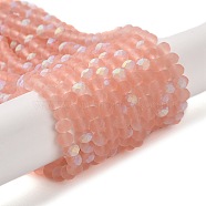Transparent Glass Beads Strands, Faceted, Frosted, Half AB Color Plated, Rondelle, Light Coral, 4~4.5x3.5~4mm, Hole: 1mm, about 117~121pcs/strand, 16.61~16.73 inch(42.2~42.5cm)(X1-EGLA-A034-T4mm-MB21)
