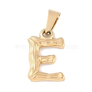 304 Stainless Steel Pendants, Bamboo Style, Letter, Golden Color, Letter.E, 18x12x3mm, Hole: 3x7mm(STAS-F235-01G-E)