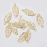 304 Stainless Steel Charms, Leaf, Real 18K Gold Plated, 13x5.5x0.3mm, Hole: 1mm(X-STAS-F160-33G)