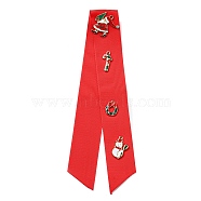 Christmas Polyester Ribbon Safety Pin Brooch, with Alloy Enamel Santa Claus & Candy Cane & Wreath & Snowman, Iron Pin, Red, 170~175x65x0.6~4.5mm(JEWB-H012-01A)