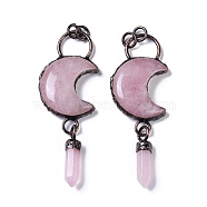 Natural Rose Quartz Crescent Moon Big Pendants, Faceted Bullet Gems Charms with Red Copper Plated Brass Findings, 95x32x9mm, Hole: 6mm(G-B073-04R-02)