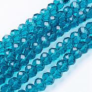 Faceted Dark Cyan Handmade Glass Rondelle Beads, Imitate Austrian Crystal, 10x7mm, Hole: 1mm, about 70~72pcs/strand(X-GR10MMY-69)
