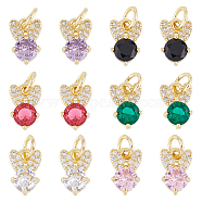 12PCS 6Colors Brass Micro Pave Cubic Zirconia Charms, Real 18K Gold Plated, Cadmium Free & Lead Free, Rabbit, Mixed Color, 10x6.5x3mm, Hole: 3.8mm, 2pcs/color(KK-DC0003-72)