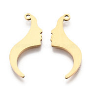 201 Stainless Steel Pendants, Face Charm, Real 18K Gold Plated, 27x13x1mm, Hole: 1.4mm(STAS-N091-172LG)