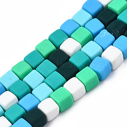 Handmade Polymer Clay Beads Strands,  Cube, Light Sea Green, 6~6.5x6~6.5x6~6.5mm, Hole: 1.4mm, about 61pcs/strand, 15.75 inch~15.94 inch(40.5cm)(CLAY-N008-060-03)