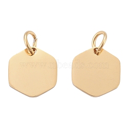 201 Stainless Steel Charms, Mirror Polished Finish, Hexagon, Golden, 11.5x10.5x1mm, Hole: 3.5mm(STAS-S105-T626-2)