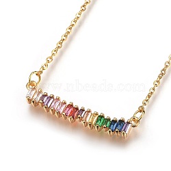 304 Stainless Steel Pendant Necklaces, with Cubic Zirconia, Rectangle, Golden, 18.8 inch(48cm), 0.5mm(NJEW-O108-01G)