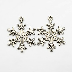 Zinc Tibetan Style Alloy Pendants, Snowflake Pendants, Charms for Christmas Day Gift Making, Lead Free and Cadmium Free, Antique Silver, about 29mm long, 22mm wide, 3mm thick, hole: 2mm(TIBEP-12740-AS-LF)