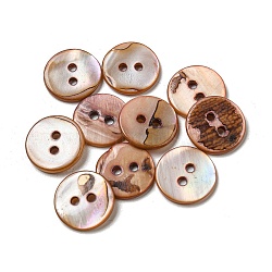 Freshwater Shell Buttons, 2-Hole, Flat Round, Saddle Brown, 15x1~2mm, Hole: 2mm(SHEL-C005-01B-01)