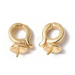 Brass Twister Clasps, Jewelry Making, for Half Drilled Bead, Real 18K Gold Plated, 12x9x5.5mm, Pin: 0.6mm(KK-P223-41G)