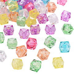 300Pcs Transparent Acrylic Beads, Cube, Faceted, Mixed Color, 10x10x8mm, Hole: 1.5mm, 300pcs(ACRP-PA0001-01C)
