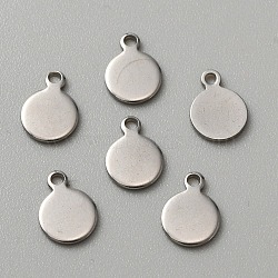 304 Stainless Steel Blank Charms, Flat Round, Stainless Steel Color, 9.5x7x0.9mm, Hole: 1.2mm(STAS-WH0022-89C-P)