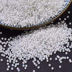 MIYUKI Delica Beads, Cylinder, Japanese Seed Beads, 11/0, (DB0066) White Lined Crystal AB, 1.3x1.6mm, Hole: 0.8mm, about 2000pcs/bottle, 10g/bottle(SEED-JP0008-DB0066)