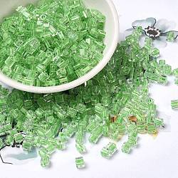 Glass Seed Beads, Transparent Lustered Glass, Square Hole, Square, Lime Green, 4x4x4mm, Hole: 1.2mm, 5000pcs/pound(SEED-H002-F-1111)