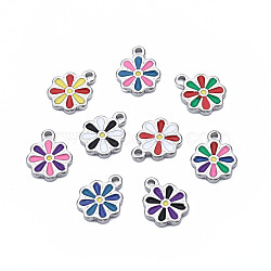 304 Stainless Steel Charms, with Enamel, Flower, Stainless Steel Color, Mixed Color, 12.5x10x2mm, Hole: 1.5mm(STAS-S080-046P-NR)