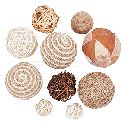 Decorative Balls for Centerpiece Bowl & Vase, Dry Flower & Hemp Cord & Rattan Decorative Balls, Round, Mixed Color, 25~69mm, 10pcs/set(DJEW-WH0042-12)