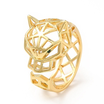 Brass Cubic Zirconia Cuff Ring, Open Ring for Women, Origami Style Cheetah, Real 18K Gold Plated, US Size 7 1/4(17.5mm)