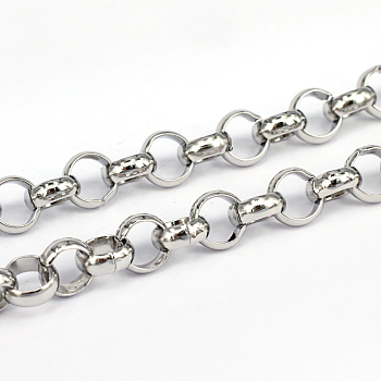 304 Stainless Steel Rolo Chains, Belcher Chains, Unwelded, Stainless Steel Color, 8x3mm