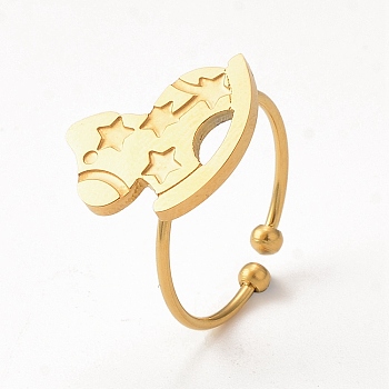 Ion Plating(IP) 304 Stainless Steel Rocking Horse Open Cuff Ring for Women, Real 14K Gold Plated, Inner Diameter: 16mm