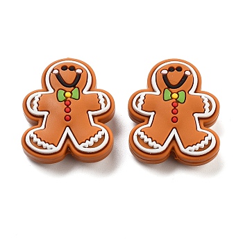 Christmas Gingerbread Man Silicone Beads, Chocolate, 28x24x9mm, Hole: 2mm