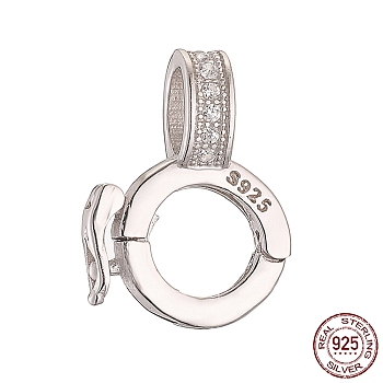 Rhodium Plated 925 Sterling Silver Micro Pave Clear Cubic Zirconia Twister Clasps, with S925 Stamp, Ring, Real Platinum Plated, 15x10x5mm, Hole: 4.5x3.3mm, Inner Diameter: 5.5mm