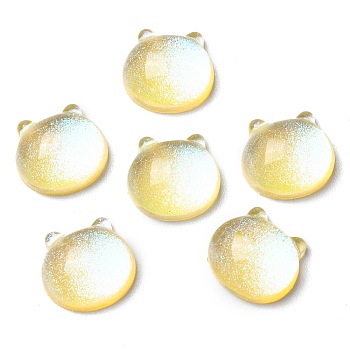 Translucent Resin Cabochons, Glitter Bear Heads, Champagne Yellow, 14x15x6.5mm