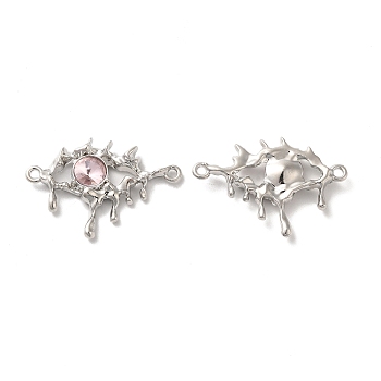 Alloy Connector Charms, Melting Eye Links with Glass, Lead Free & Cadmium Free, Platinum, Misty Rose, 21x30.5x4mm, Hole: 1.6mm