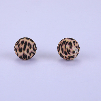Printed Round with Leopard Print Pattern Silicone Focal Beads, Sienna, 15x15mm, Hole: 2mm