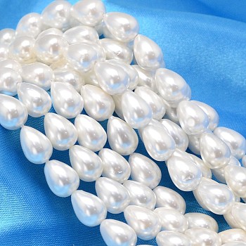 Teardrop Shell Pearl Bead Strands, White, 11x8mm, Hole: 0.8mm, about 35pcs/strand, 15.74 inch