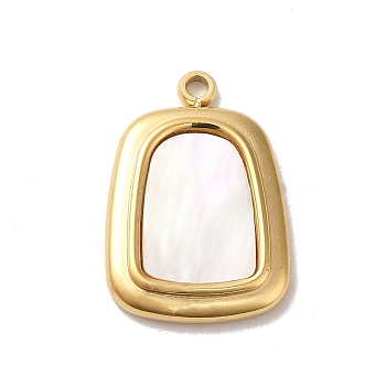 304 Stainless Steel Pave Shell Pendants, Trapezoid Charms, Real 14K Gold Plated, 19x13x2.5mm, Hole: 1.6mm