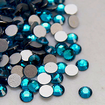 Glass Flat Back Rhinestone, Grade A, Back Plated, Faceted, Half Round, Blue Zircon, 4.6~4.8mm, about 1440pcs/bag