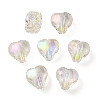 UV Plating Rainbow Iridescent Acrylic Beads, Two Tone Bead in Bead, Heart, Medium Purple, 11x11.5x8mm, Hole: 3mm