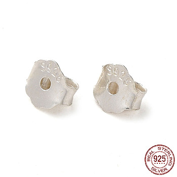 925 Sterling Silver Friction Ear Nuts, with S925 Stamp, Silver, 4x4x2mm, Hole: 0.9mm, about 500Pcs/20g