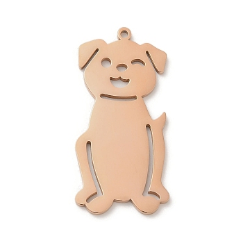 Ion Plating(IP) 304 Stainless Steel Pendants, Laser Cut, Dog Charm, Rose Gold, 39.5x18x1.5mm, Hole: 1.5mm