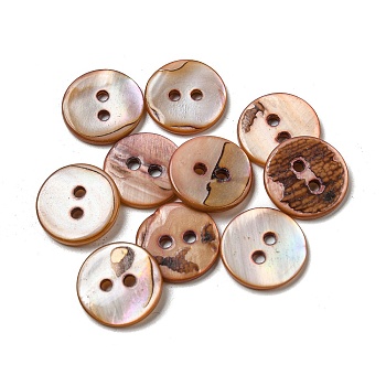 Freshwater Shell Buttons, 2-Hole, Flat Round, Saddle Brown, 15x1~2mm, Hole: 2mm
