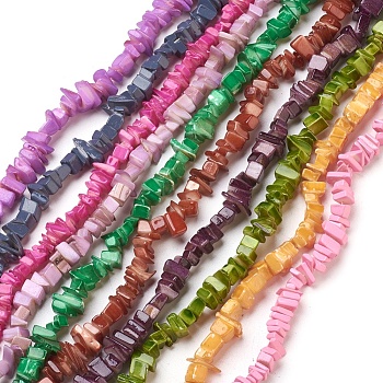 Spray Painted Freshwater Shell Beads Strands, Chip, Mixed Color, 7~8mm, Hole: 0.5~1mm, about 36 inch(91.4cm)